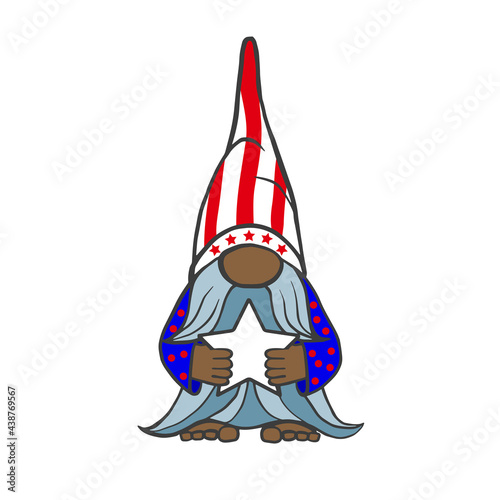 Vector illustration of the patriot dwarf of America in July for a festive design. America's Independence Day is July 4. Isolated on a white background.