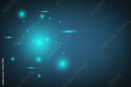 Technology Background with line circle connection and shiny light. Abstract background with blue light energy. Chemical data structure with molecular.
