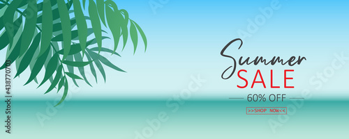 Elegant summer sale banner design with tropical theme