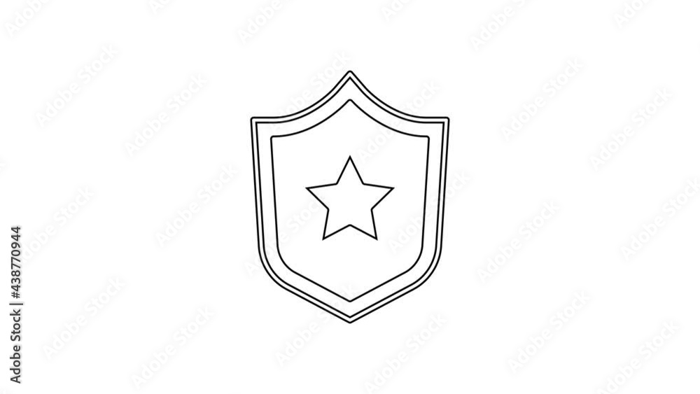 Black line Police badge icon isolated on white background. Sheriff badge sign. Shield with star symbol. 4K Video motion graphic animation Black line Police badge icon isolated on white background. Sheriff badge sign. Shield with star symbol. 4K Video motion graphic animation