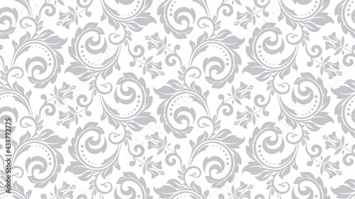 Flower pattern. Seamless white and gray ornament. Graphic vector background. Ornament for fabric, wallpaper, packaging. photo