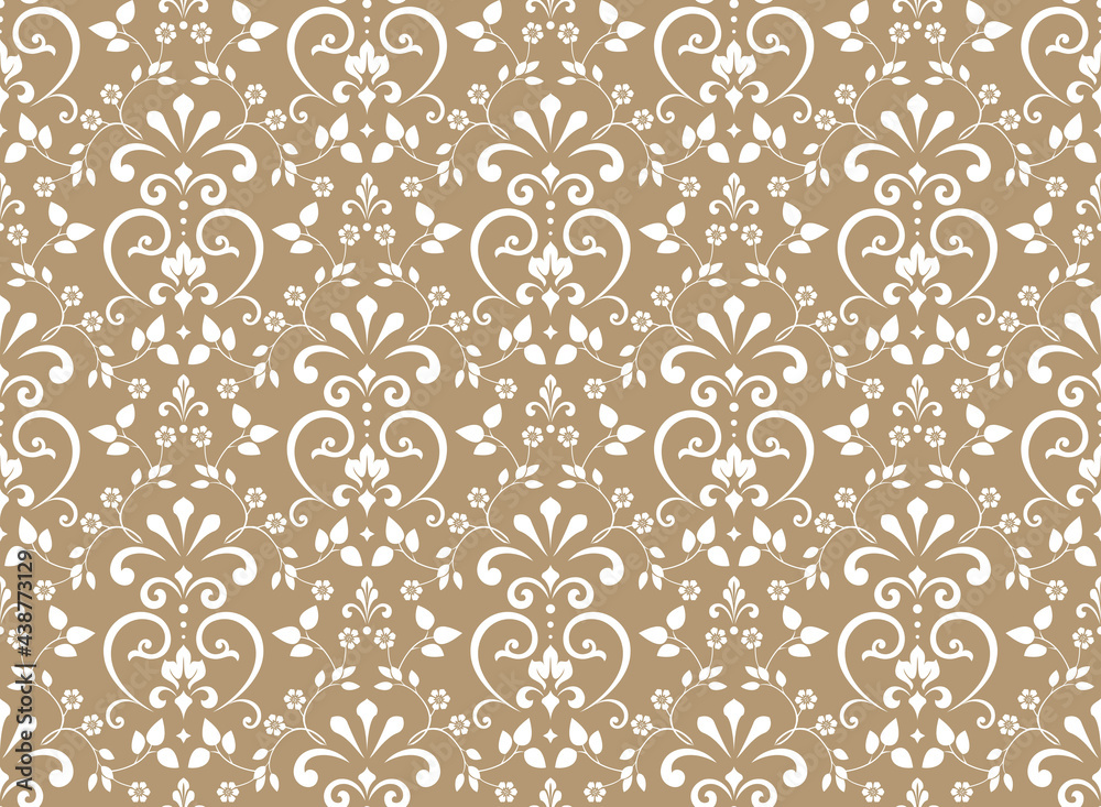 Flower pattern. Seamless white and beige ornament. Graphic vector background. Ornament for fabric, wallpaper, packaging