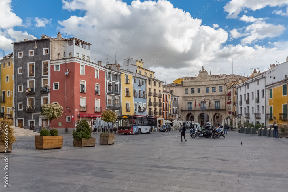 Majestic view at the Plaza Mayor with typical traditional colored buildings