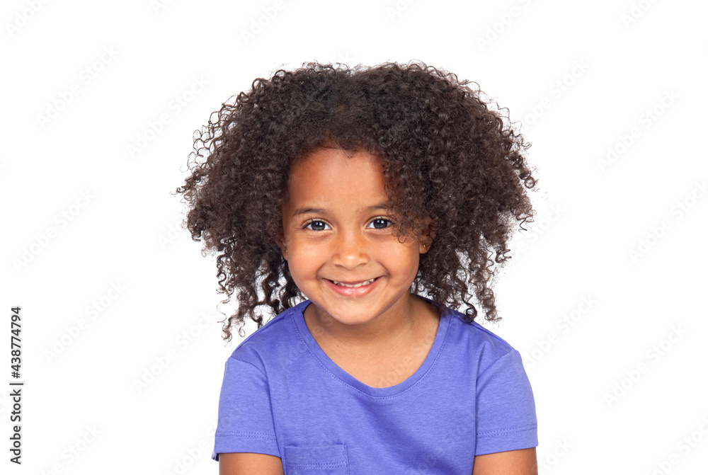 Beautiful Afroamerican little  girl with a blue t-shirt