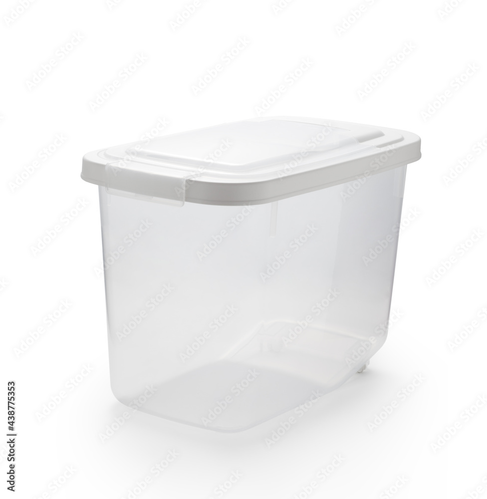 Square empty plastic bucket isolated on white background. Comtainer of food. Square empty plastic bucket isolated on white background. Comtainer of food.