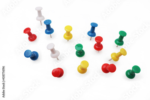 Colorful push pin thumbtack paper clip office business supplies photo
