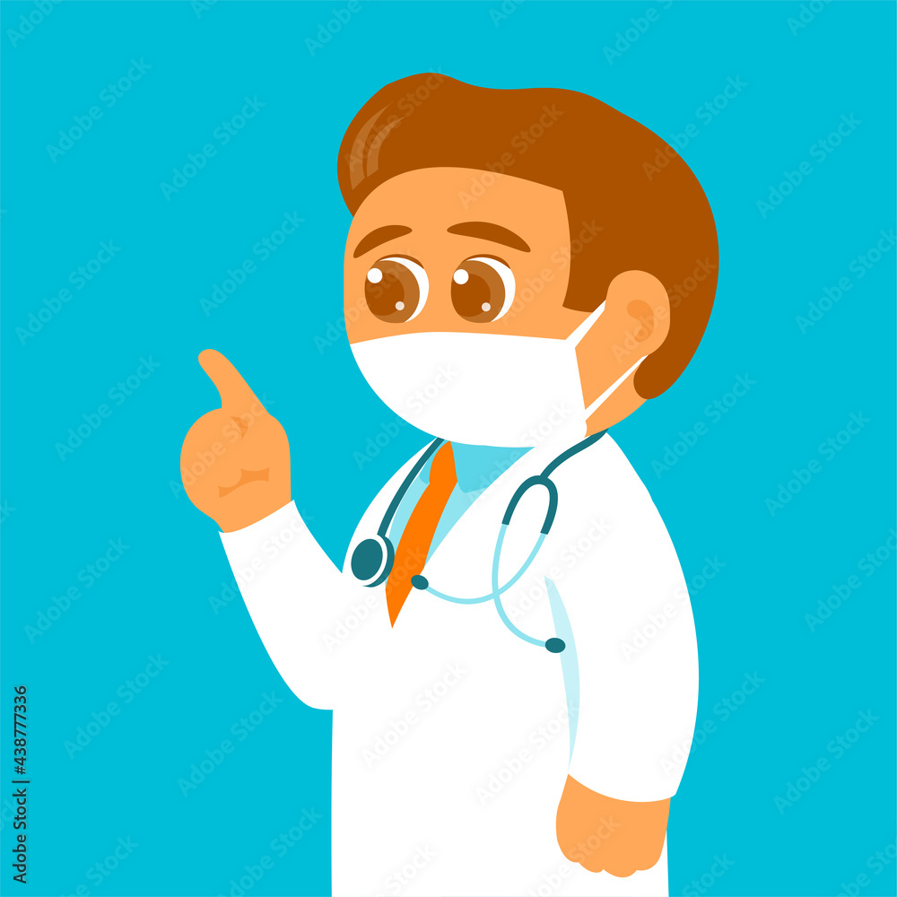 Doctor man in mask with stethoscope gives advice. Therapist in medical uniform. Cartoon vector illustration. Doctor man in mask with stethoscope gives advice. Therapist in medical uniform. Cartoon vector illustration.