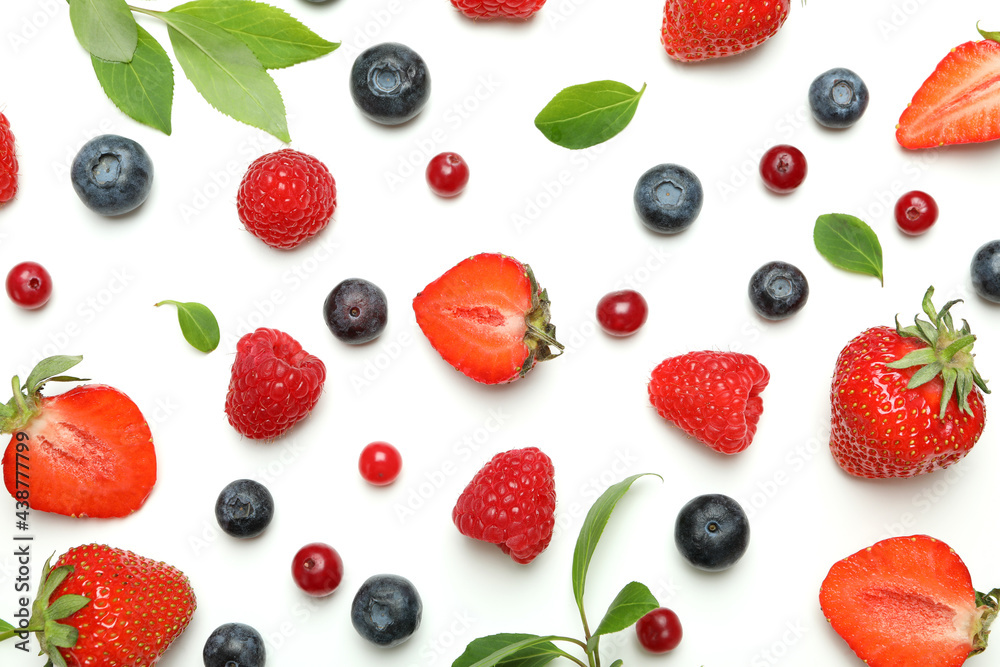 Delicious fresh berry mix on white background