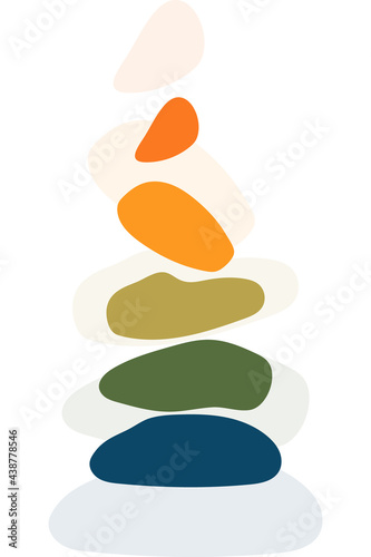 Pile of stones, in vertical balance, can be used as sign, symbol for relaxation, yoga, meditation, beauty or spa salon. Colored stones stacked on top of each other, concept of harmony and spa therapy.