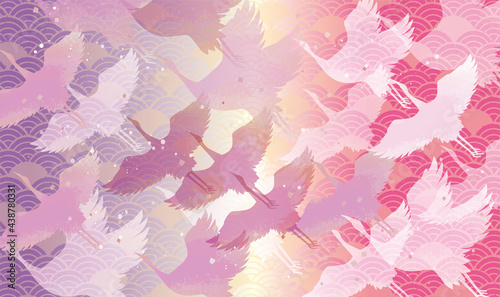 鶴の飛ぶ　和柄