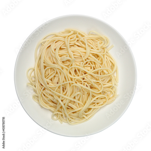 linguine pasta on circle white plate isolated on white