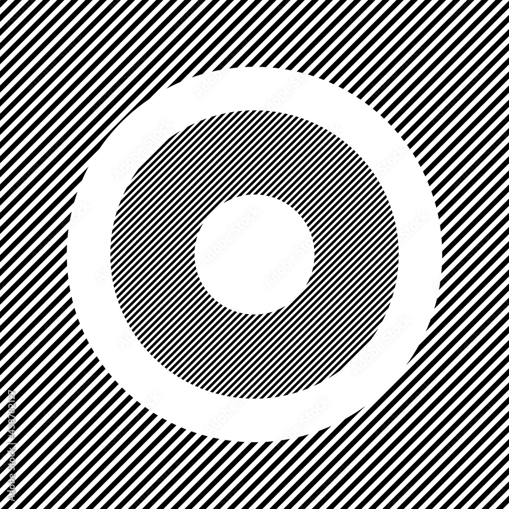 A large record media symbol in the center as a hatch of black lines on a white circle. Interlaced effect. Seamless pattern with striped black and white diagonal slanted lines A large record media symbol in the center as a hatch of black lines on a white circle. Interlaced effect. Seamless pattern with striped black and white diagonal slanted lines