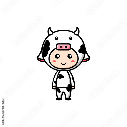 boy character wearing cow costume on white background