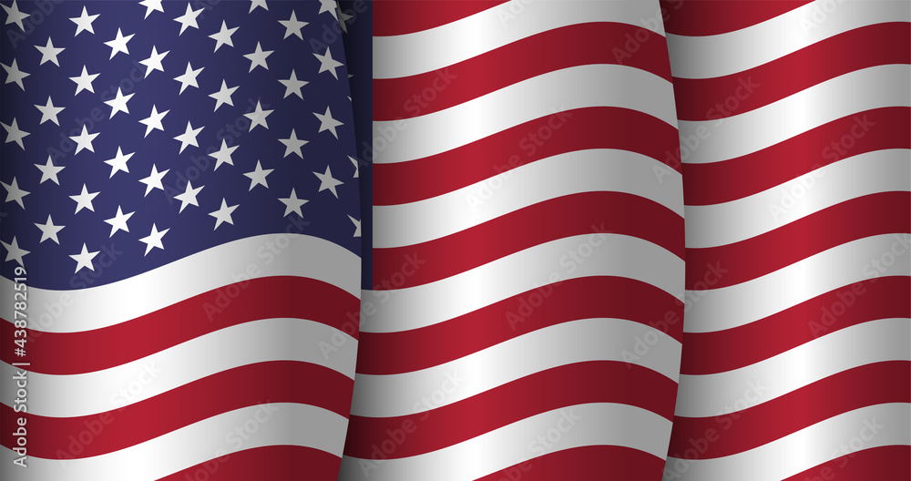 Waving American flag vector. Close up United States of America official flag.