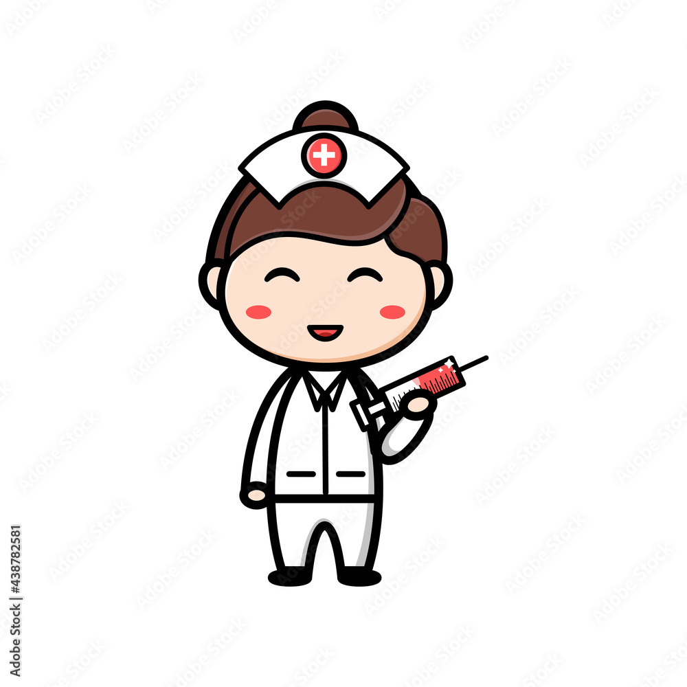 cute nurse character on white background