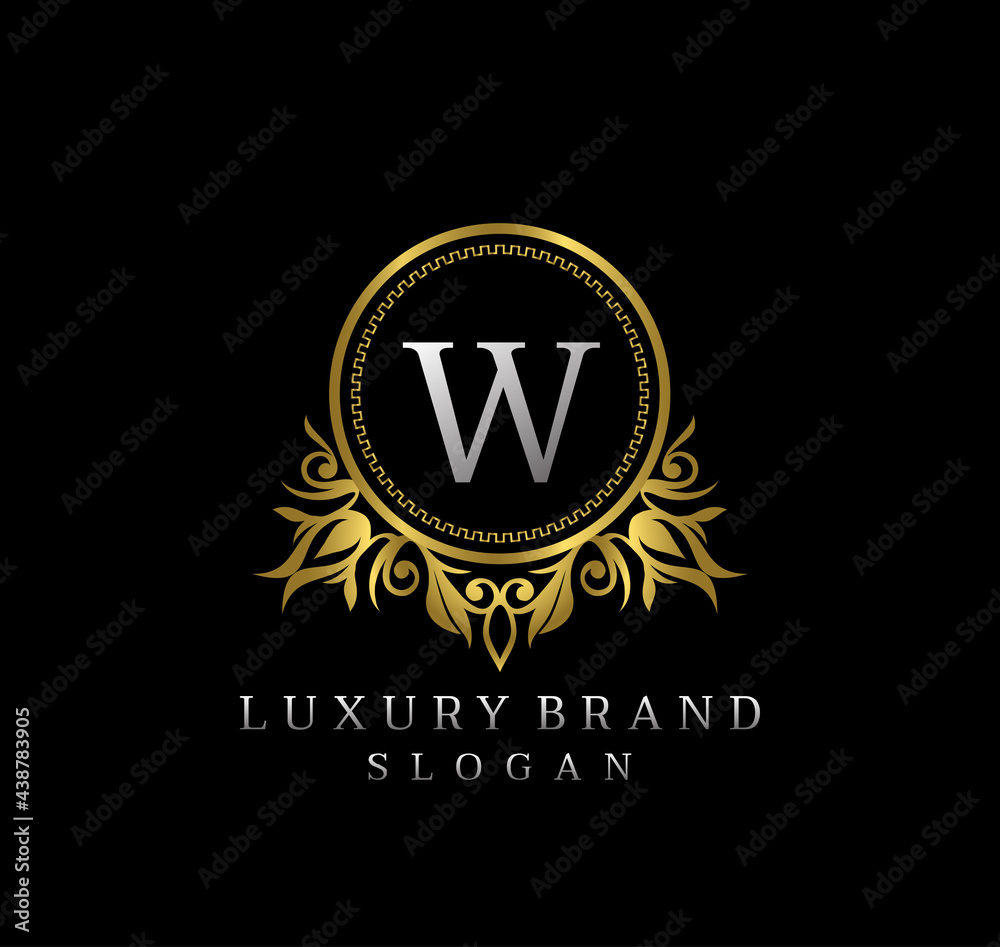 Classy floral gold badge Letter W Logo Design