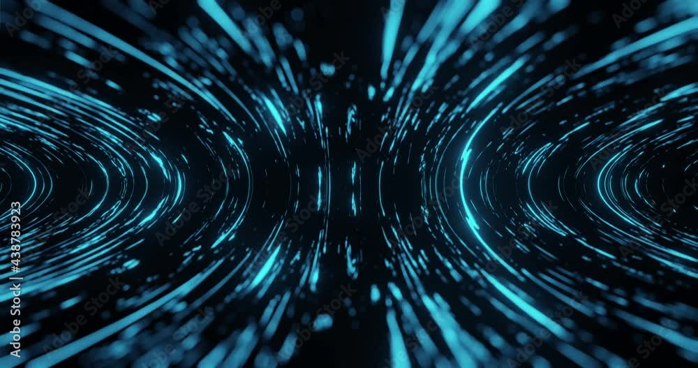 Abstract loop background in dark blue tones. An endless swirling background with sparkling stars and glowing lights. Hypnotic cosmic dream.