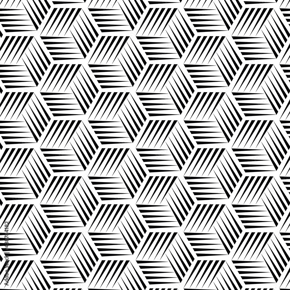 Seamless hexagon halftone geometric stripe line pattern vector on black background for Fabric and textile printing, jersey print, wrapping paper, backdrops and , packaging, web banners