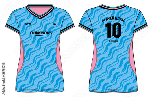 Women Sports Jersey t-shirt design with slant brushstroke pattern concept Illustration suitable for girls and Ladies for Volleyball jersey, Football, Soccer and netball, Sport uniform kit for sports