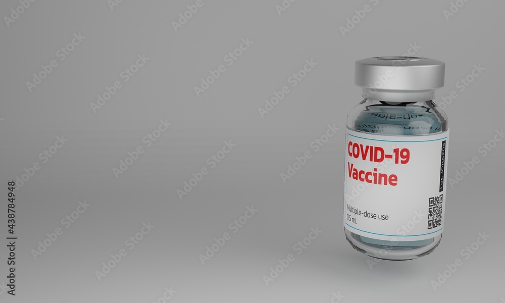 3D rendering of covid-19 vaccine bottle with label over white background. 3d illustration 3D rendering of covid-19 vaccine bottle with label over white background. 3d illustration