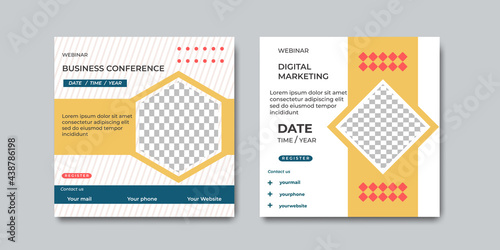 Set of modern business marketing webinar social media post template.