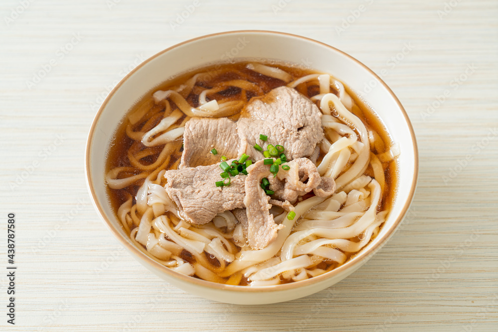 homemade udon noodles with pork in soy or shoyu soup homemade udon noodles with pork in soy or shoyu soup