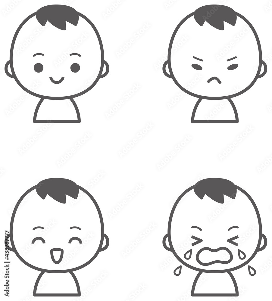 赤ちゃんのいろいろな表情 アイコンセット モノクロ 赤ちゃんのいろいろな表情 アイコンセット モノクロ