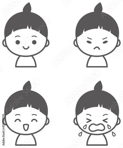 赤ちゃんのいろいろな表情　アイコンセット　モノクロ