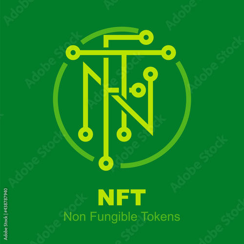 NFT Non Fungible tokens. electronic circuit logo font. certifies a digital asset to be unique. vector illustration
