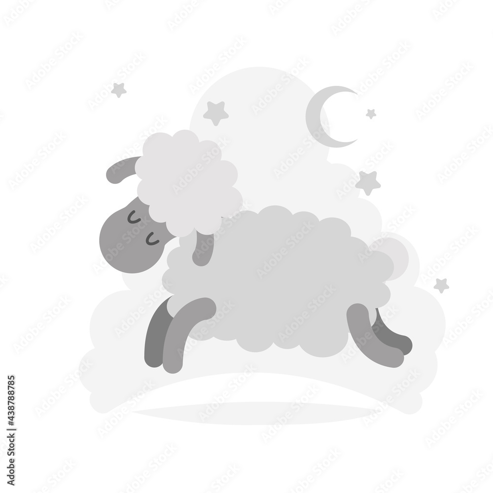 Fototapeta premium vector illustration animal graphic design logo sheep cartoon cute happy farm drawing background art baby shower sweet stars comic good night moon kids sleep pastel sketch childish moon bubble face