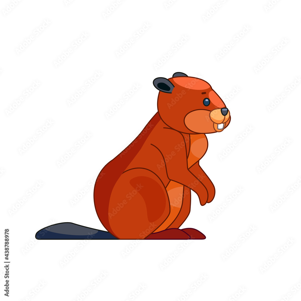 The beaver is asleep. Cartoon character of a small mammal animal. A wild forest creature with brown fur. Side view. Vector flat illustration isolated on a white background The beaver is asleep. Cartoon character of a small mammal animal. A wild forest creature with brown fur. Side view. Vector flat illustration isolated on a white background