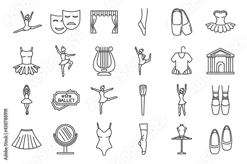 Theater ballet icons set, outline style