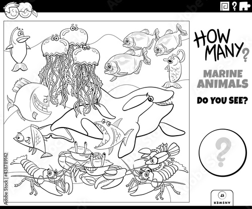 counting marine animals educational game coloring book page