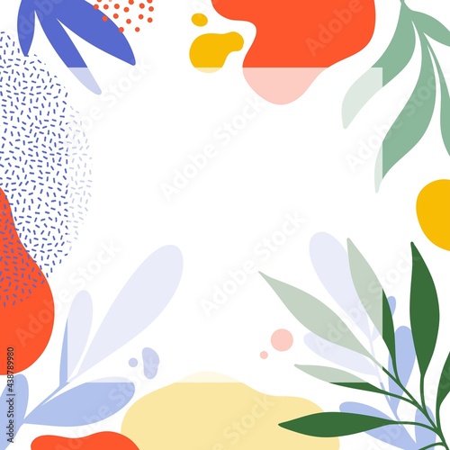 Abstract hand drawing trendy colors leaves and bubbles copy space background. Use for card, poster, template, design, invitation, print
