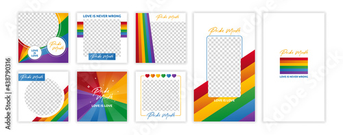 Happy Pride Month trendy instagram and other social media template. Web online shopping banner concept
