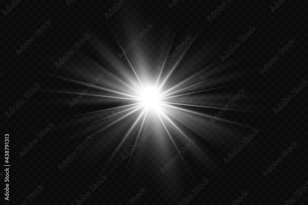 Obraz premium Light effect. Bright Star. Light explodes on a transparent background. Bright sun.