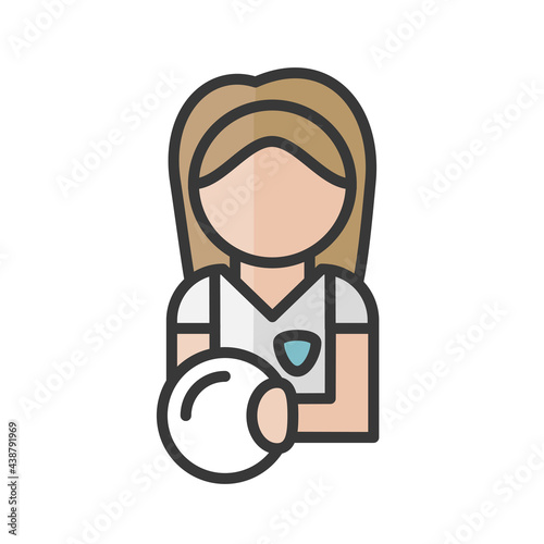 Female soccer player avatar. Woman playing sport character. Profile user, person. People icon. Vector illustration