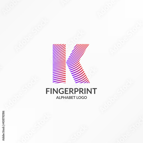 letter K abstract wave gradient stripes fingerprint vector logo design