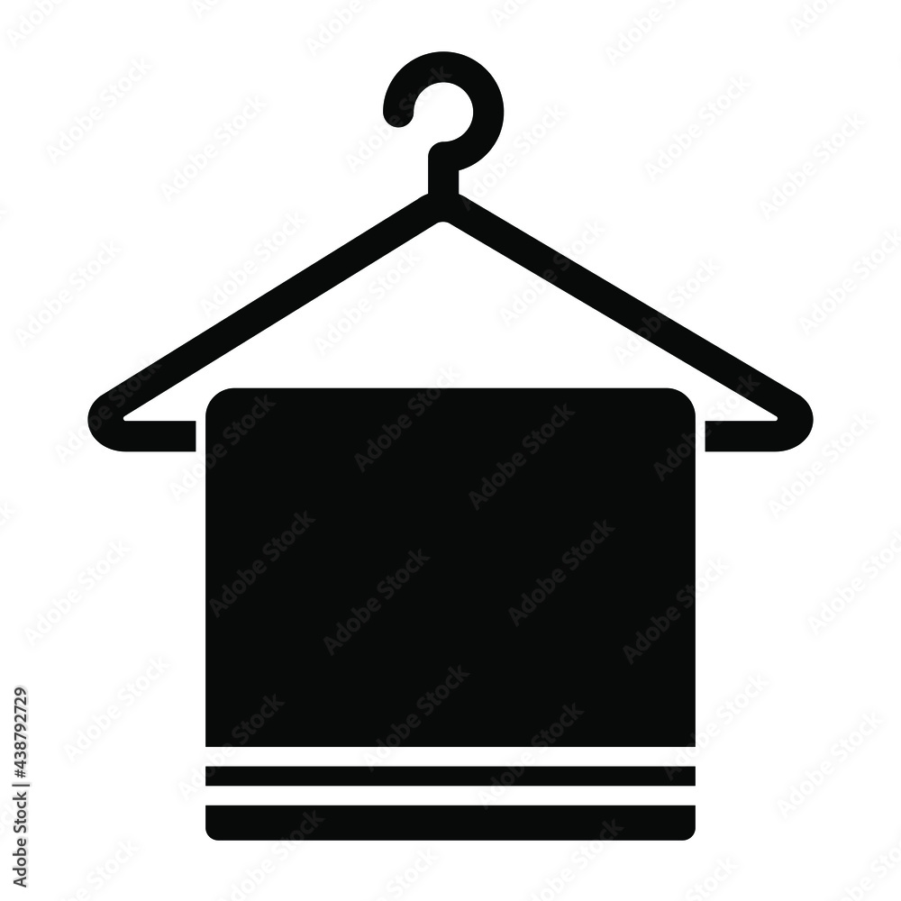 Hanger and towel icon. Room service housekeeping concept black icon. Vector illustration isolated on white background. Hanger and towel icon. Room service housekeeping concept black icon. Vector illustration isolated on white background.