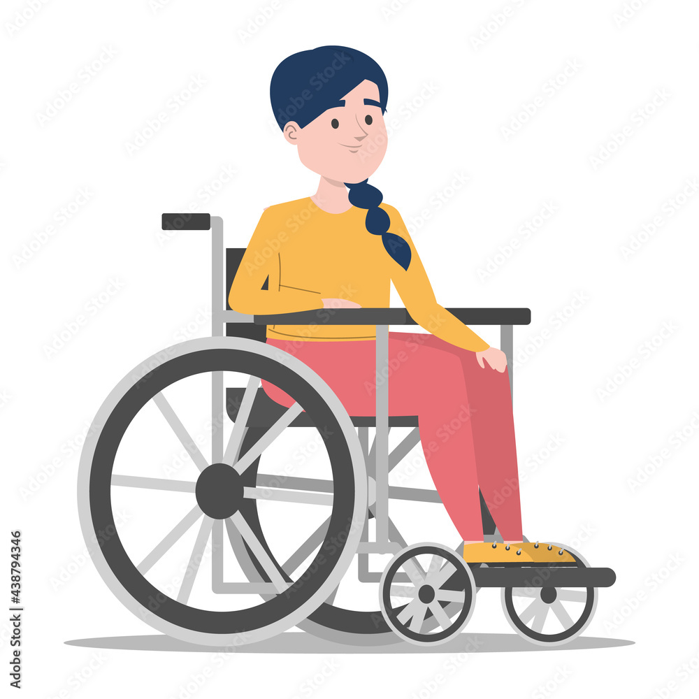 Disabled girl in the wheelchair vector isolated. Handicapped person, young girl. Problem with health. Child with disability. Disabled girl in the wheelchair vector isolated. Handicapped person, young girl. Problem with health. Child with disability.