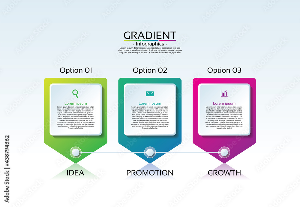 Gradient presentation business infographic template with 3 step