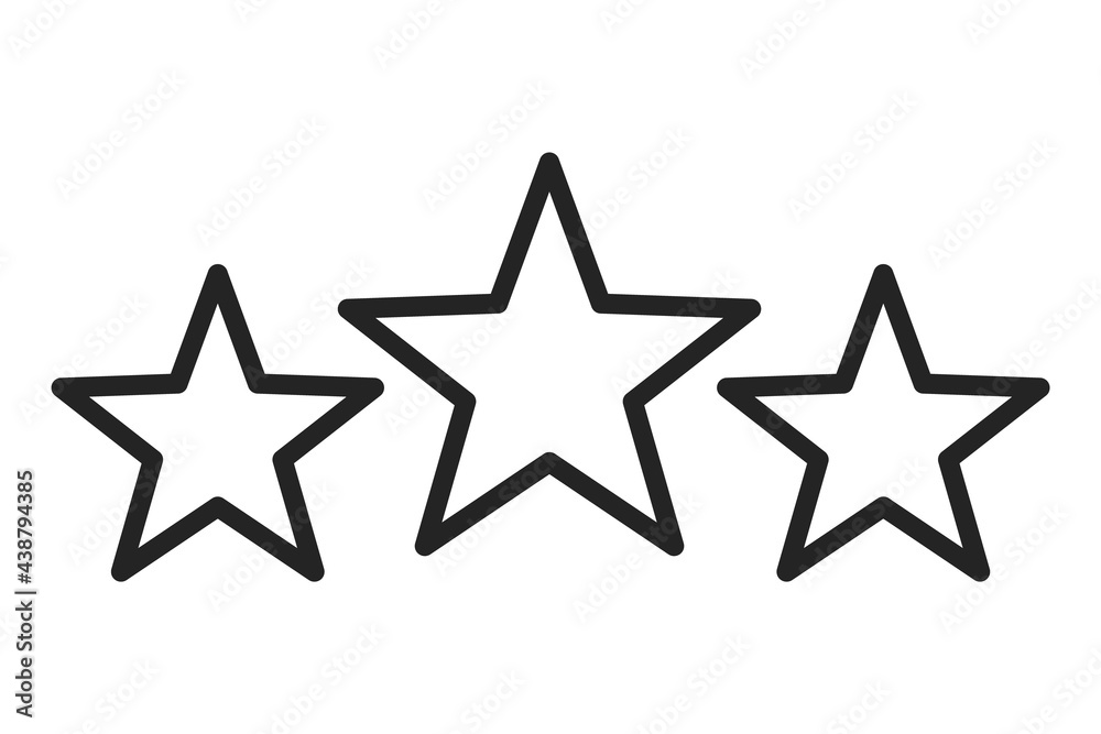 Three stars icons vector isolated. Symbol of success. Line art style, rating and evaluation. Three stars icons vector isolated. Symbol of success. Line art style, rating and evaluation.