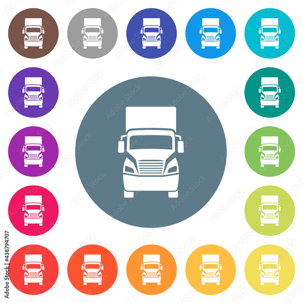 Truck front view flat white icons on round color backgrounds Truck front view flat white icons on round color backgrounds