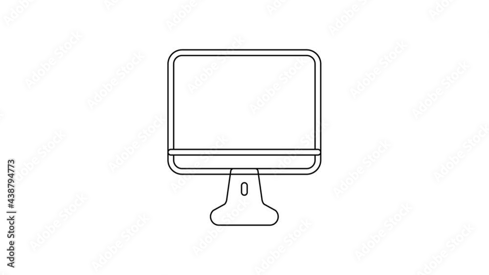 Black line Computer monitor screen icon isolated on white background. Electronic device. Front view. 4K Video motion graphic animation Black line Computer monitor screen icon isolated on white background. Electronic device. Front view. 4K Video motion graphic animation