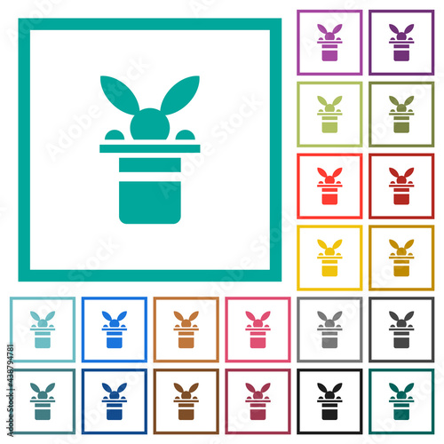 Magic hat with bunny ears flat color icons with quadrant frames