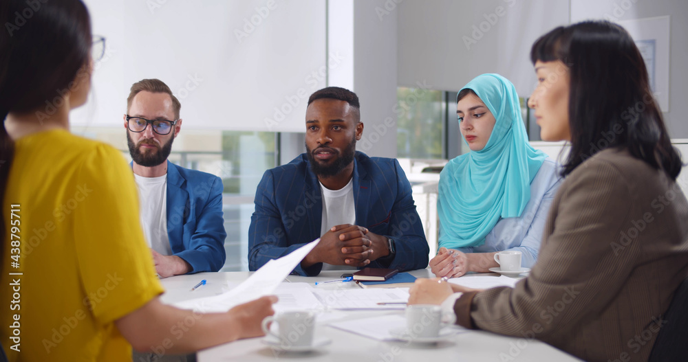 Mixed business people having corporate meeting brainstorming new ideas Mixed business people having corporate meeting brainstorming new ideas