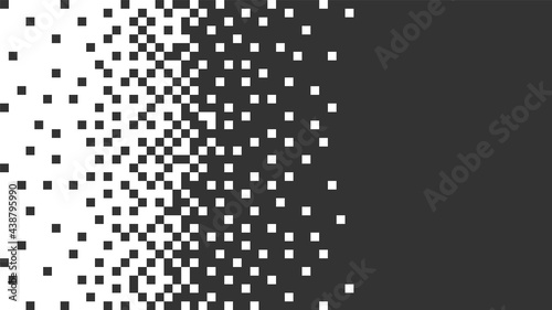 Pixel background monochrome, Technology. Squares are dissolving. Retro. Vector illustration with space for text.