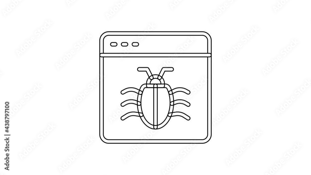 Black line System bug concept icon isolated on white background. Code bug concept. Bug in the system. Bug searching. 4K Video motion graphic animation Black line System bug concept icon isolated on white background. Code bug concept. Bug in the system. Bug searching. 4K Video motion graphic animation