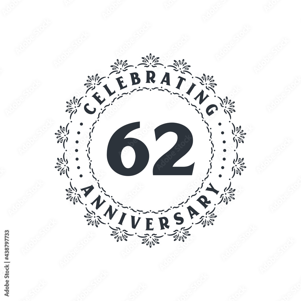 62 anniversary celebration, Greetings card for 62 years anniversary