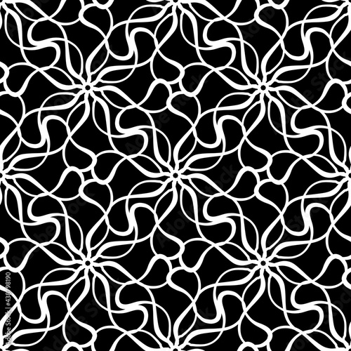 Seamless pattern with abstract white weaves on black. Lace texture. Texture for print  fabric  textile  wallpaper.